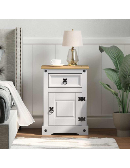 Comodino con cassetto Bianco 45 x 35 x 64 cm Pino massello