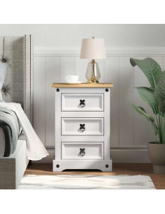 Comodino con cassetto Bianco 45 x 35 x 64 cm Pino massello