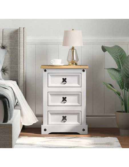 Comodino con cassetto Bianco 45 x 35 x 64 cm Pino massello