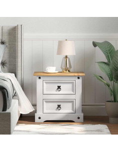 Comodino con cassetto Bianco 53 x 39 x 47 cm Pino massello