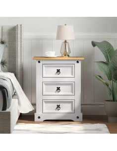 Comodino con cassetto Bianco 53 x 39 x 66 cm Pino massello