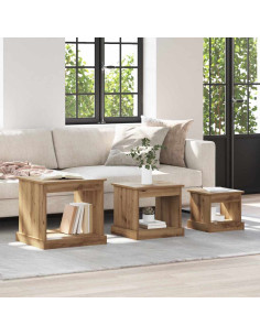 Tavolino da salotto 3 pcs Rovere artigianale Legno multistrato