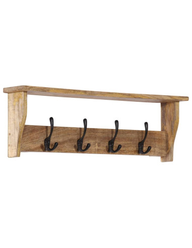 Appendiabiti da Parete con 4 Ganci in Legno Massello di Mango