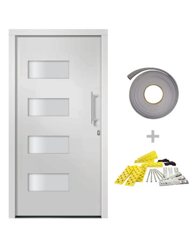 Porta d'Ingresso in Alluminio e PVC Bianco 100x210 cm