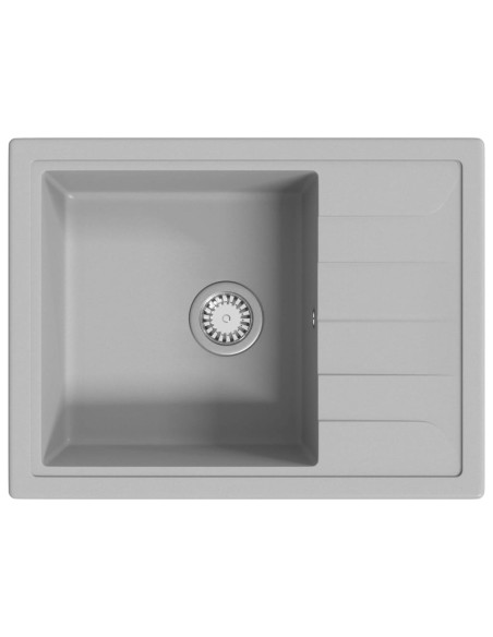 Lavello da Cucina con Foro Troppopieno Ovale Grigio in Granito