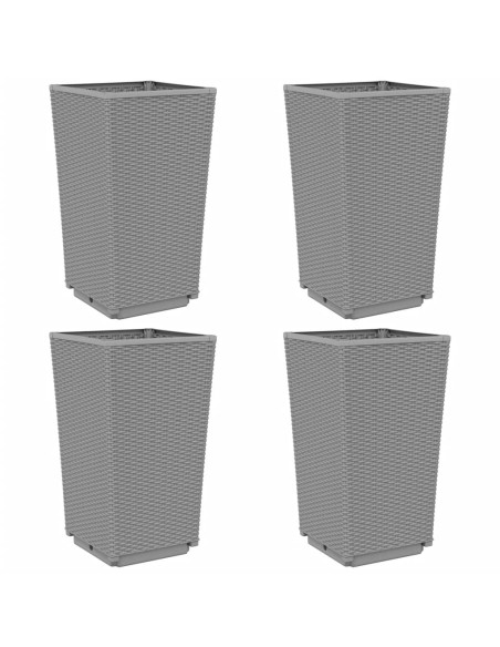 Fioriere da Giardino 4 pz Grigio Chiaro 32,5x32,5x57 cm in PP