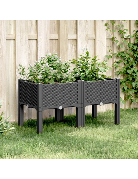 Fioriera da Giardino con Gambe Nera 80x40x42 cm in PP