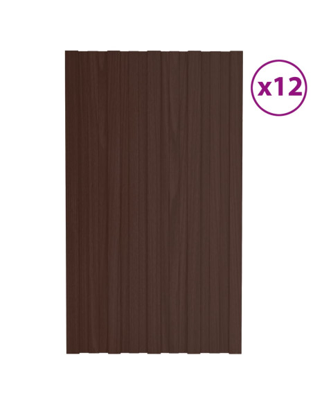 Pannelli da Tetto 12 pz in Acciaio Zincato Marrone 80x45 cm