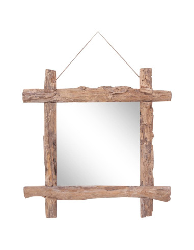 Specchio con Tronchi Naturale 70x70 cm in Teak di Recupero