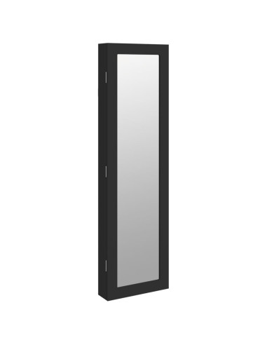Armadio Portagioie con Specchio a Muro Nero 30x8,5x106 cm