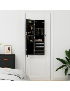 Armadio Portagioie con Specchio a Muro Nero 30x8,5x106 cm 2