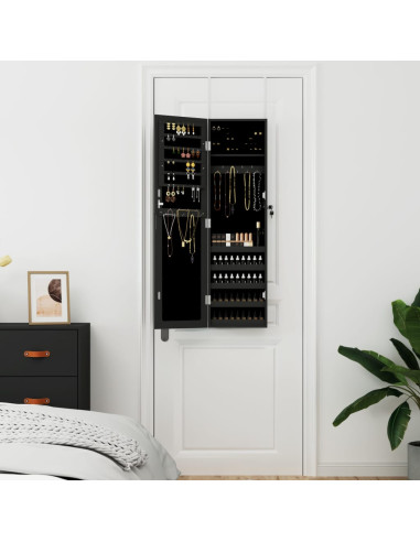 Armadio Portagioie con Specchio a Muro Nero 30x8,5x106 cm