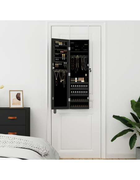 Armadio Portagioie con Specchio a Muro Nero 30x8,5x106 cm