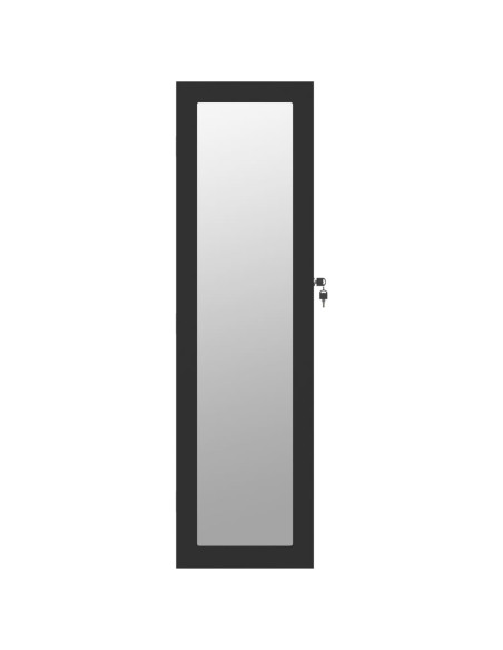 Armadio Portagioie con Specchio a Muro Nero 30x8,5x106 cm