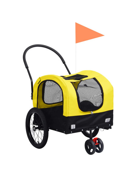 Rimorchio Bici per Animali Carrello Jogging 2in1 Giallo e Nero