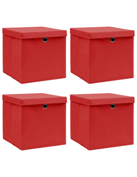 Scatole Portaoggetti con Coperchi 4pz Rosse 32x32x32 cm Tessuto