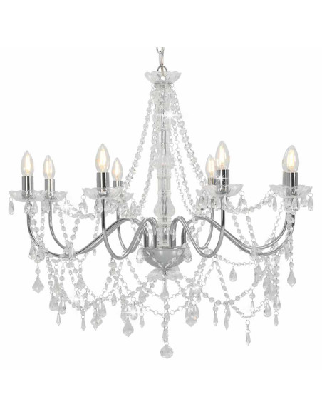 Lampadario con Perline Argento 8 Lampadine E14