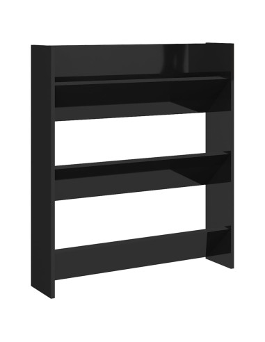 Scarpiera a Muro Nero Lucido 80x18x90 cm in Legno Multistrato