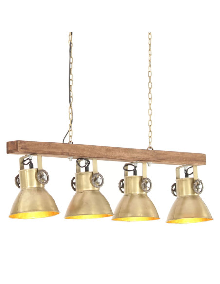 Lampada a Sospensione Industriale Ottone E27 Legno di Mango