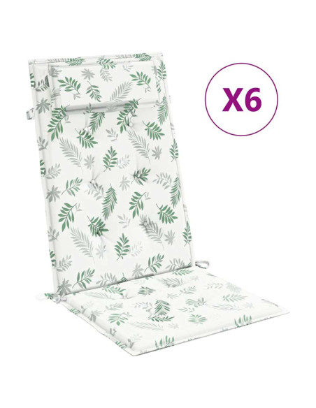 Cuscini Sedia Schienale Alto 6 pz Motivo Foglie Tessuto Oxford