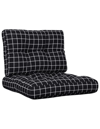 Cuscini per Pallet 2 pz Neri Motivo a Quadri Tessuto
