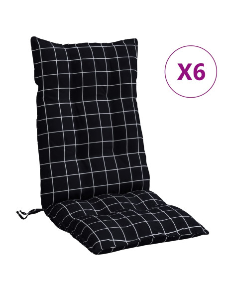 Cuscini Sedia Schienale Alto 6 pz Quadri Nero Tessuto Oxford