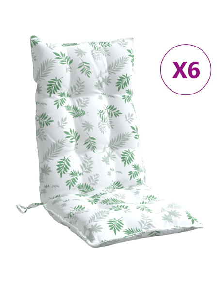 Cuscini Sedia Schienale Alto 6 pz Motivo Foglie Tessuto Oxford