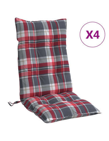 Cuscini Sedia Schienale Alto 4 pz Quadri Rosso Tessuto Oxford