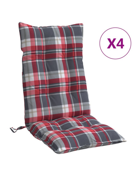 Cuscini Sedia Schienale Alto 4 pz Quadri Rosso Tessuto Oxford