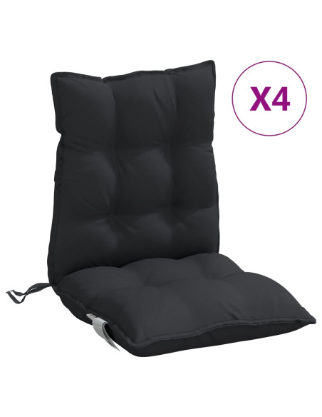 Cuscini per Sedia Schienale Basso 4 pz Neri in Tessuto Oxford