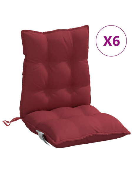 Cuscini per Sedia Schienale Basso 6pz Rosso Vino Tessuto Oxford