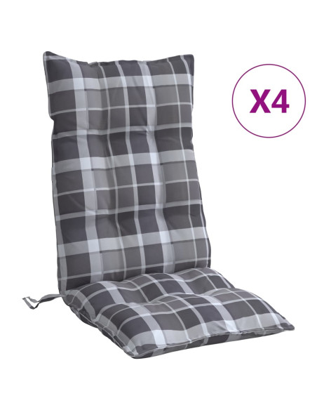 Cuscini Sedia Schienale Alto 4 pz Quadri Grigio Tessuto Oxford