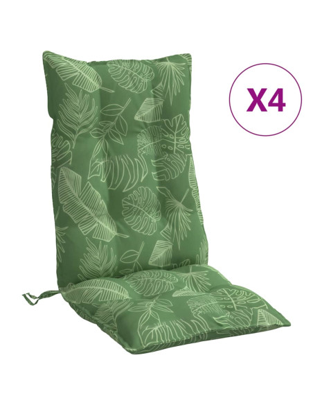 Cuscini Sedia Schienale Alto 4 pz Motivo Foglie Tessuto Oxford