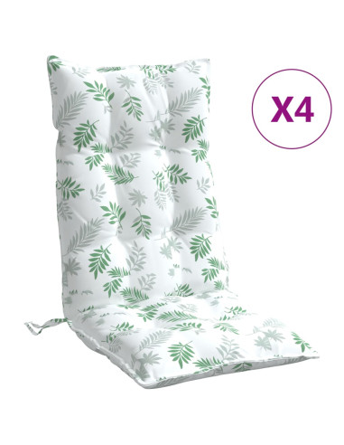 Cuscini Sedia Schienale Alto 4 pz Motivo Foglie Tessuto Oxford