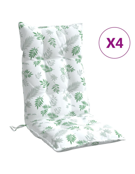 Cuscini Sedia Schienale Alto 4 pz Motivo Foglie Tessuto Oxford