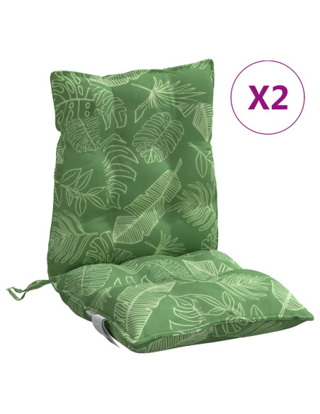 Cuscini Sedia Schienale Basso 2 pz Motivo Foglie Tessuto Oxford