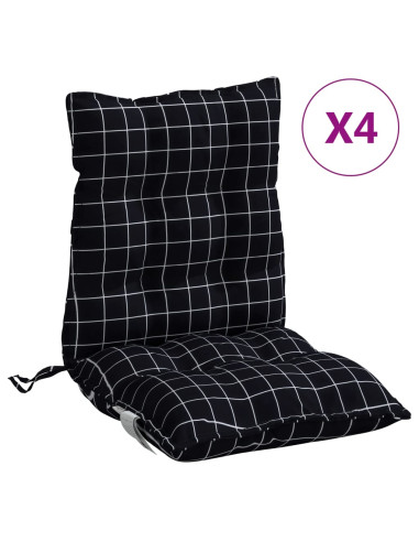 Cuscini Sedia Schienale Basso 4 pz Quadri Nero Tessuto Oxford