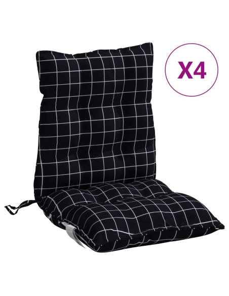 Cuscini Sedia Schienale Basso 4 pz Quadri Nero Tessuto Oxford