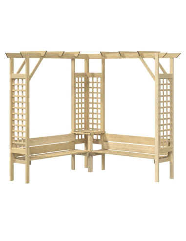 Pergola Angolare con Panca in Legno di Pino Impregnato