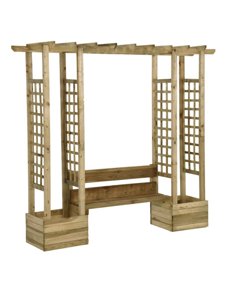 Pergola da Giardino Panca e Vasi Legno Massello Pino Impregnato