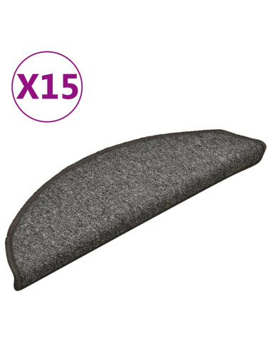 Tappetini per scale 15 pz 56x17x3 cm Grigio scuro Semicircolari