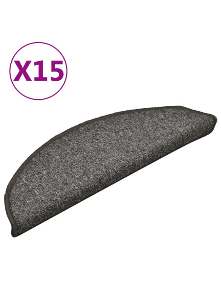 Tappetini per scale 15 pz 56x17x3 cm Grigio scuro Semicircolari