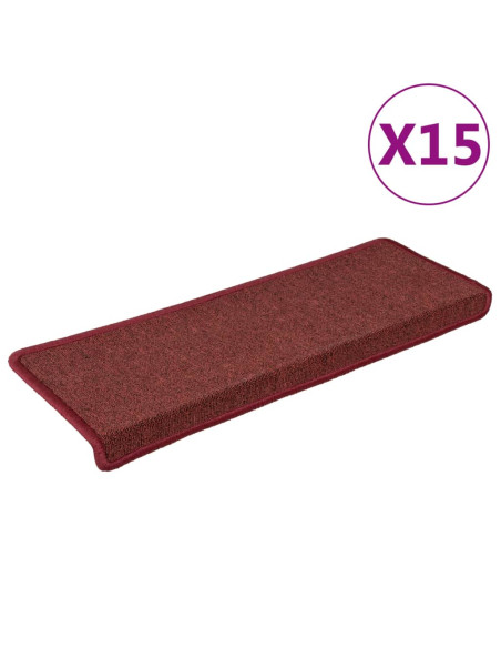 Tappetini per scale 15 pz 65x21x4 cm Bordeaux bordo rettangolare