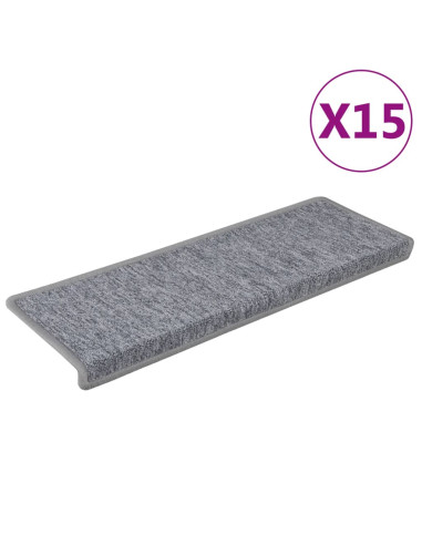 Tappetini per scale 15 pz 65x21x4 cm Grigio chiaro Bordo rettangolare