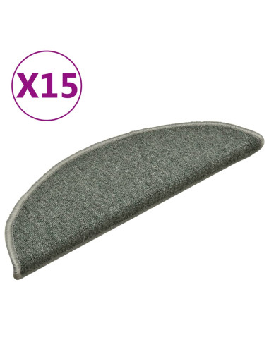 Tappetini per scale 15 pz 56x17x3 cm Verde scuro semicircolari