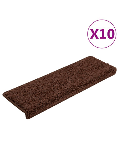 Tappetini per scale 10 pz 65x21x4 cm Marrone Bordo rettangolare