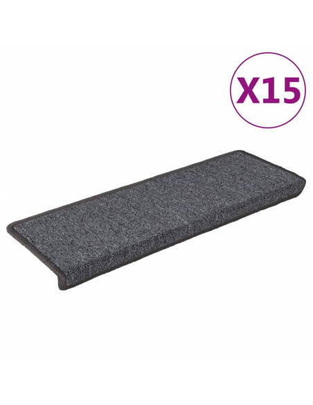 Tappetini per scale 15 pz 65x21x4 cm Grigio scuro Bordo rettangolare