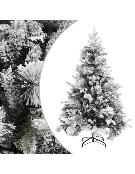 Albero di Natale con Neve Floccata e Pigne 150 cm in PVC e PE