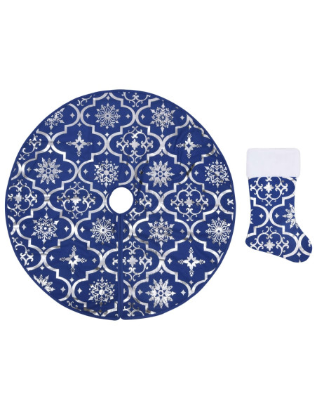 Gonna Albero Natale Raffinata con Calza Blu Tessuto 150 cm