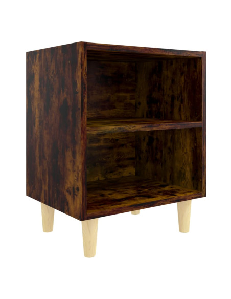Comodino con Gambe in Legno Massello Rovere Fumo 40x35x50cm